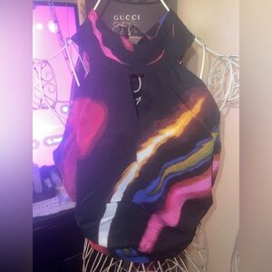 New York & Company Black Camisole with Pink, Blue & Gold Wave Print